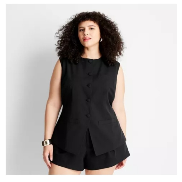 Jenee Naylor Sleeveless Button Front Waistcoat Vest Future Collective Black - Picture 5 of 10
